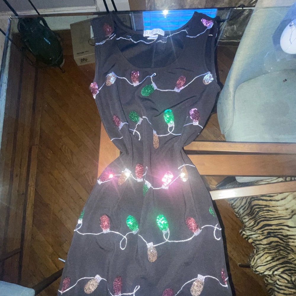 Black Dress  mini with Multicolor Sequin Lights